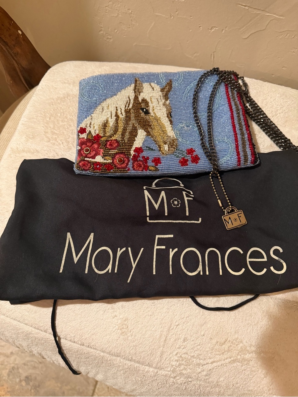 Mary Frances Red and Light Blue Beaded Clutch - Picture 2 of 4